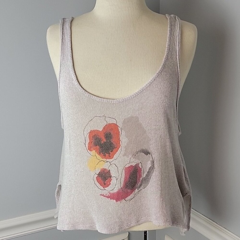 ABERCROMBIE & FITCH Floral Print Gray Knit Scoop Neck Boho‎ Tank Top Sweater L